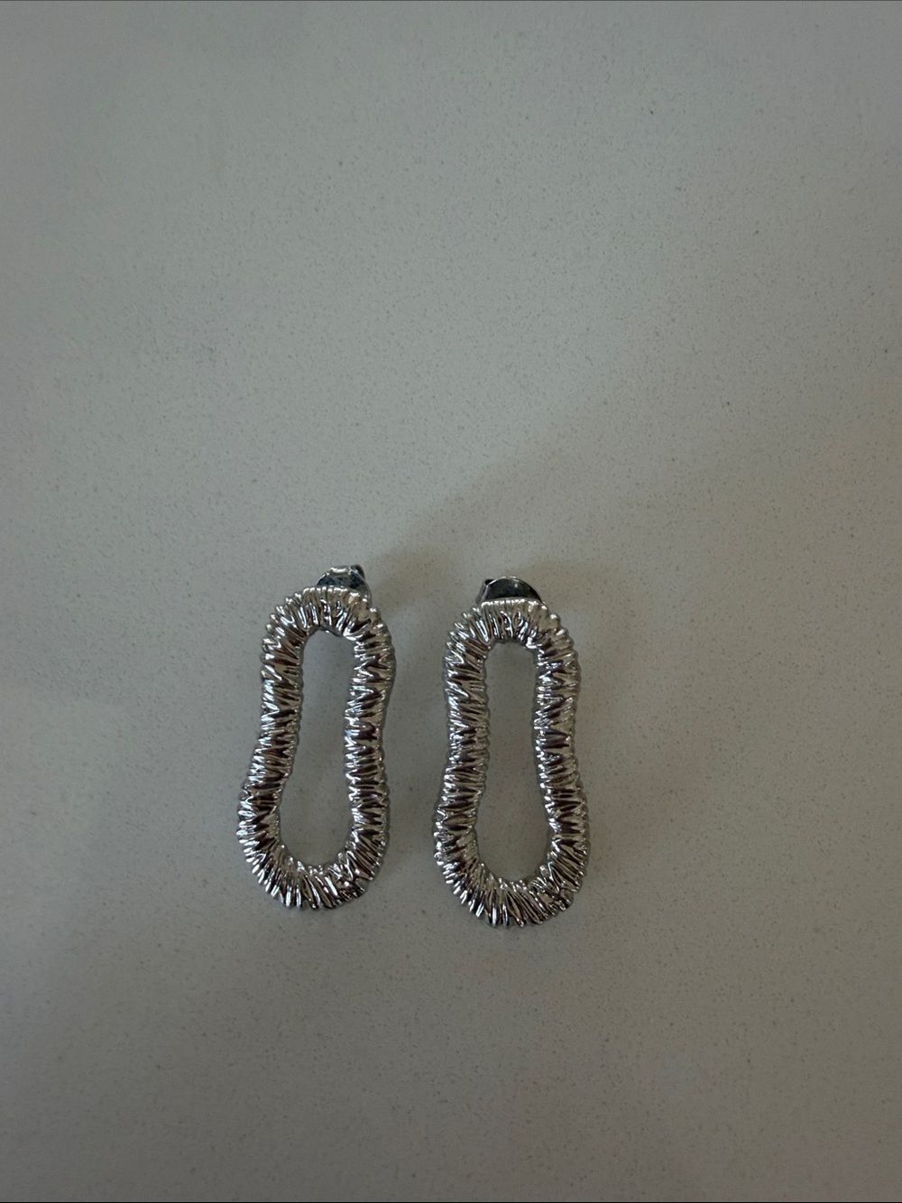 Zara Shiny Silver Textured Open Loop Earrings